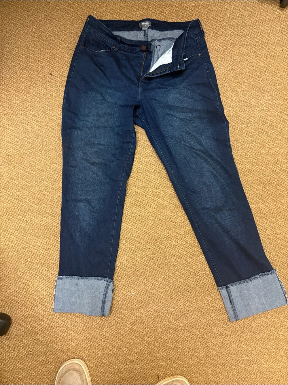 Martha Stewart Dark Blue Boyfriend Cuffed Jeans